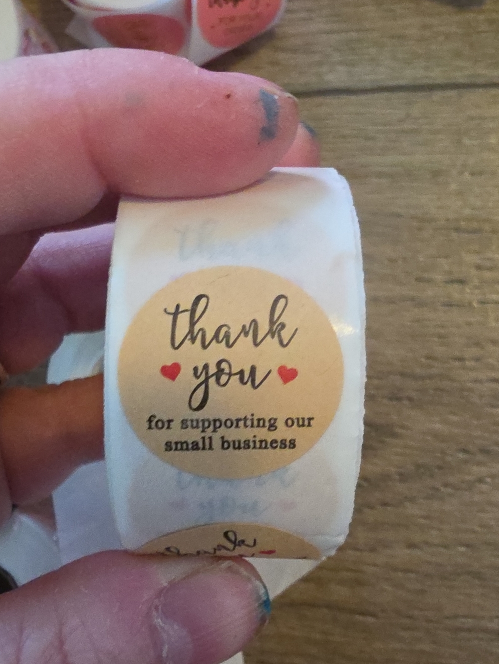 Thank You Small Business Sticker Roll - Beige & Red